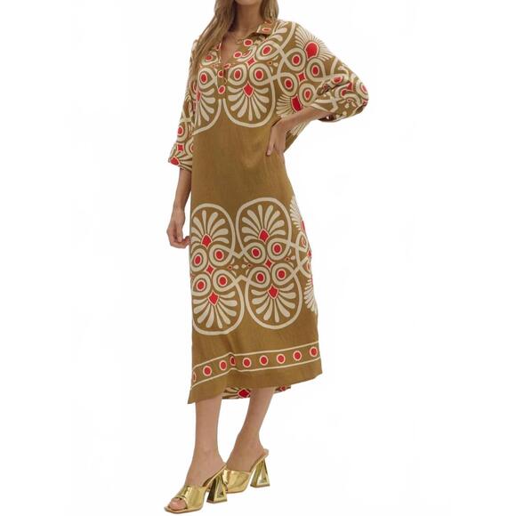 NEW ENTRO sabrina golden midi dress in beige - Picture 3 of 8